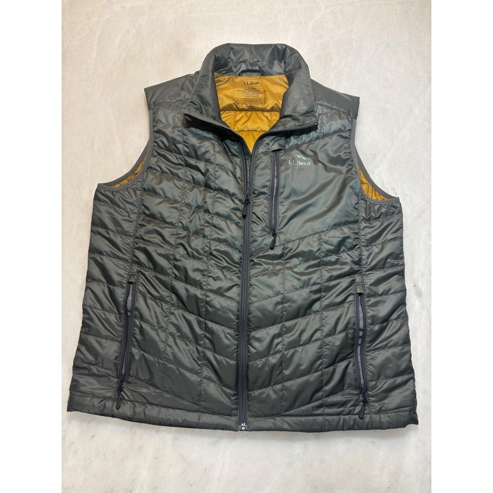 LLBean Mens Puffer Vest Gray Insulated Zip Up Outdoor Gilet Size L‎ REG